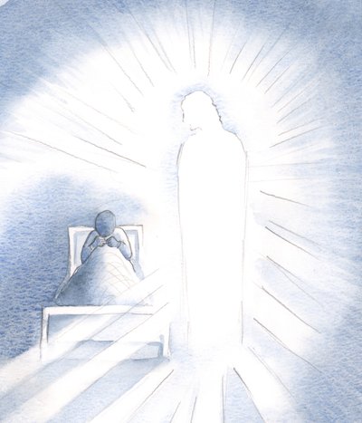 私はキリストが若い成人として私に来られたことを覚えています。自分の魂がどれほど暗いか、2000年（紙にw - c） 作： Elizabeth Wang