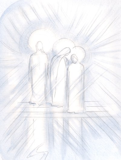 私はイエスをはっきりと見ました、彼の聖母は彼のそばにいて、聖ヨセフは彼女のそばにいました。キリストは、ヘルパーと例として、2000年にそれらを私たちに与えます（紙にw - c） 作： Elizabeth Wang