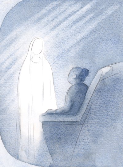 私はこの女王であり真の母親である聖母マリアと一緒に祈り続け、教会と世界のために彼女の助けを求めました。2000年（紙にw - c） 作： Elizabeth Wang