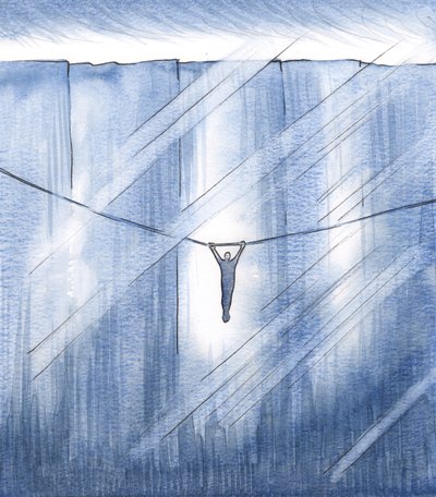 私は信仰だけでしがみついていて、希望の細い糸にしがみついていて、広大な深淵にぶら下がっていました、2000年（紙にw - c） 作： Elizabeth Wang