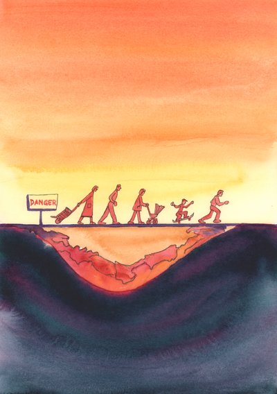 私たちがキリストと彼の教会の教えに従うことを拒否し、不道徳な生活を送るならば、私たちは「危険」の兆候を無視し、深刻な沈下がある道を歩いている人々のようです、2004（w - c 作： Elizabeth Wang
