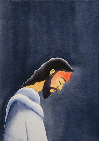 イエスは苦しみの中で、2006年にゲッセマネで父に祈っています（紙にw - c） 作： Elizabeth Wang