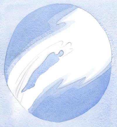 祈りに応えて、天使はイエスの忠実な友人の魂に急降下し、彼を素早く持ち上げて、天国でイエスに挨拶します。、2001年（紙にw - c） 作： Elizabeth Wang