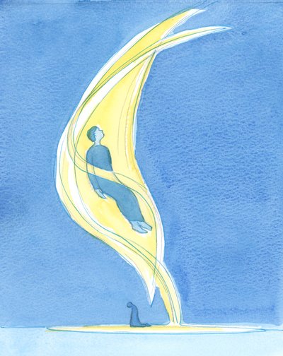 熟考することで、私たちはまるで大きな「息」のように抱かれることができます。2003年の聖霊である「風」の中で抱かれます（紙にw - c） 作： Elizabeth Wang
