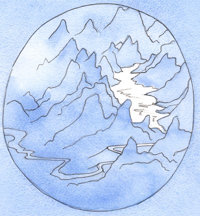 神との本当の結合では、「神聖な道」、または暗い平原の上にある太陽に照らされた谷のように、新しい生き方が先に広がっています、2002年（紙にw - c） 作： Elizabeth Wang