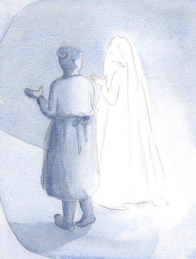 私が他の人に彼女の世話を任せたので、私たち2人の女性が並んで歩いたようでした、2000年（紙にw - c） 作： Elizabeth Wang