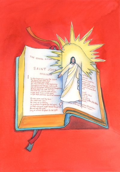イエス・キリストは、私たちが聖書を読んだり、ミサで宣言されたのを聞いたりするときはいつでも、彼の聖なる言葉を通して私たちに明らかにされます。 作： Elizabeth Wang