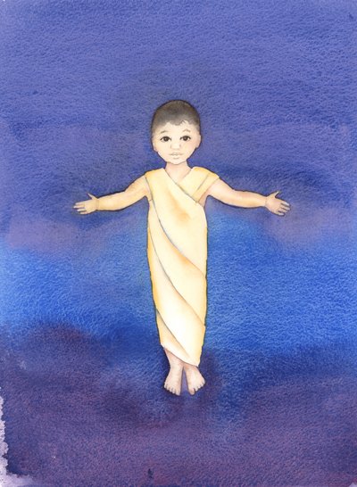 イエス・キリストは真の神であり、私たちの人間性を引き受け、単なる幼児として私たちの間に来る謙遜さと善良さを持っています、2003年（紙にw - c） 作： Elizabeth Wang