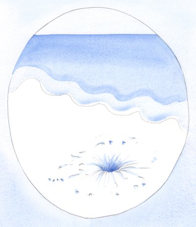 光と空気が砂の下の中空の空間に注がれるのと同じように、神の恵みは自己否定の行為によって「空洞化された」魂に注がれます、2002年（紙にw - c） 作： Elizabeth Wang