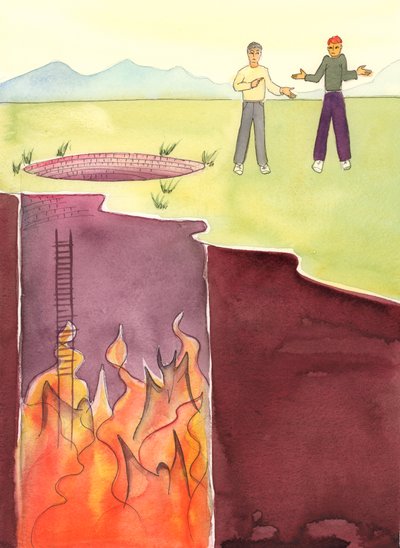 多くの人が「地獄はない」と言って罪を犯す準備をして歩き回っています。しかし、私たちの選択によって、私たちは天国または地獄、2004年に向かって移動します（紙にw - c） 作： Elizabeth Wang