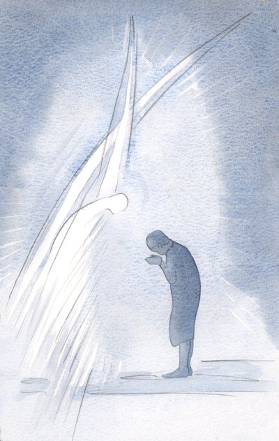 私自身の聖守護天使は、私が作った祈りを繰り返し、低くお辞儀をし、キリストの名においてこう言います。 作： Elizabeth Wang