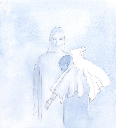 ある日、私の魂の中で、彼は結婚式のベールを掲げました、2000年（紙にw - c） 作： Elizabeth Wang