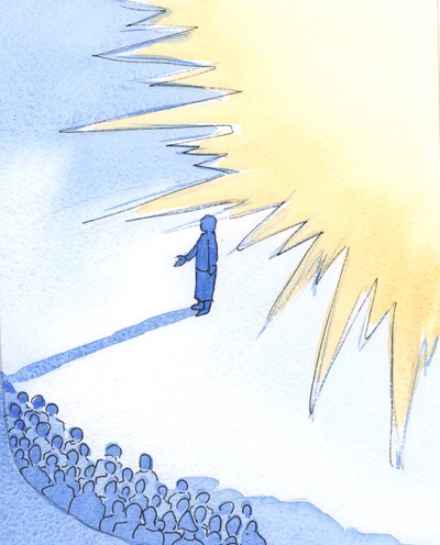 キリストの非常に近くに立っている人は、彼の栄光によって「ハロー」されますが、それだけでは、彼女は小さく、弱く、取るに足らないものです、2002年（紙にw - c） 作： Elizabeth Wang