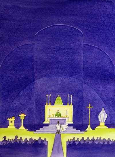 私たちの教会は、2006年に祈りと礼拝のために奉献された聖なる場所です（紙にw - c） 作： Elizabeth Wang