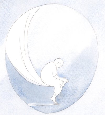 私たちの小さな欠点は、旅の後に、神の抱擁に座って、足から少し離れたところにあるようなものです。、2001年（紙にw - c） 作： Elizabeth Wang