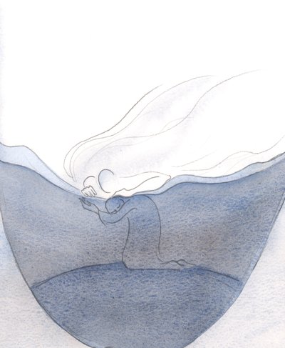 私たちの最も小さな祈りは、2001年に愛する子供を撫でる父親のような神によって歓迎され、聞かれ、報われます（紙にw - c） 作： Elizabeth Wang