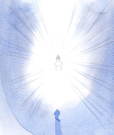 聖人と天使は3人の神の人の周りに集まります。父なる神は、2001年に三冠で「戴冠」しました（紙にw - c） 作： Elizabeth Wang