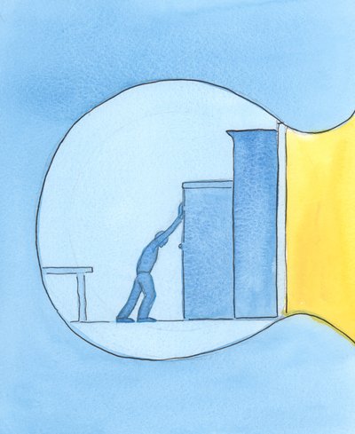 許しを拒み、他人を憎み、軽蔑する人は、まるで自分の魂の扉の内側に家具を積み上げているかのようです、2003年（紙にw - c） 作： Elizabeth Wang