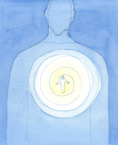 「歴史的なイエス」を求める人は、祈りと愛を通して彼に会うことができます、2003年（紙にw - c） 作： Elizabeth Wang
