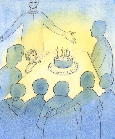 教会は、2003年、ほとんど人けのない雪景色の中にある、活気に満ちた明るい家のようなものです（紙にw - c） 作： Elizabeth Wang
