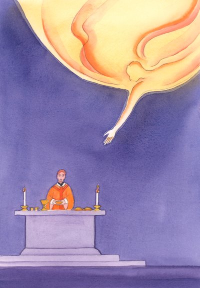 父は私たちが2002年に祭壇に持ってきた贈り物を喜んで受け入れます（紙にw - c） 作： Elizabeth Wang