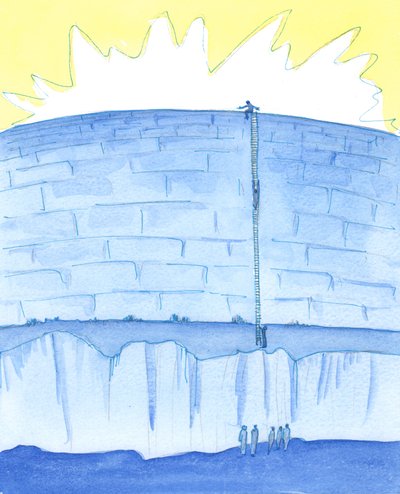 神の頭は壁に囲まれた都市のようなものです、2003年（紙にw - c） 作： Elizabeth Wang