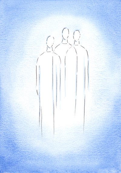 聖三位一体、一人の神、三人の人は、2002年にまばゆいばかりの素晴らしさでクリスチャンの魂の中に住んでいます（紙にw - c） 作： Elizabeth Wang