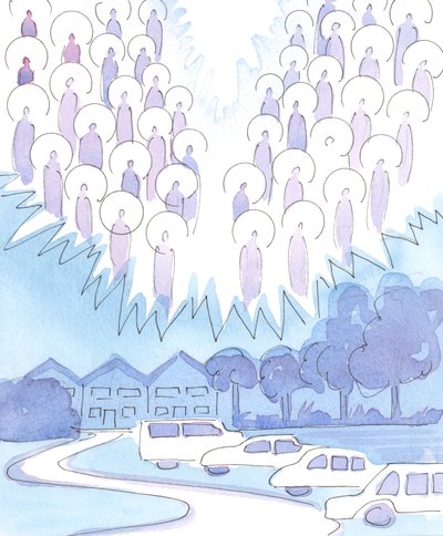 主は私たちの美しい村を垣間見せてくれました。2004年、彼は私に長年の苦痛の中で楽しむことを許してくれました（紙にw - c） 作： Elizabeth Wang