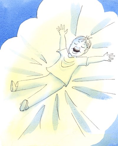 主は私たちに、子供が安全であると信じて柔らかいマットレスに身を投げるのと同じように、祈りの中で自分自身を彼の愛の海に「投げ込む」ように勧めます。2003年（紙にw - c） 作： Elizabeth Wang