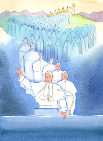 ローマの司教である教皇は主任司教であり、2004年の教会における統一の焦点である（紙にw - c） 作： Elizabeth Wang