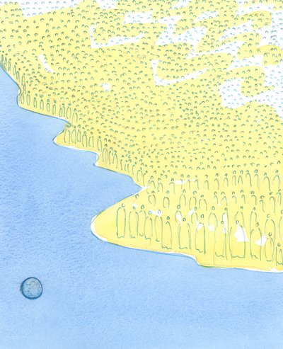 聖人たちは、2003年に私たちの罪深い世界のはるか上の島にいるかのように天国に集まります（紙にw - c） 作： Elizabeth Wang