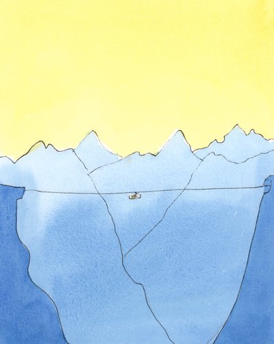 生から死への旅は、2004年に2つの山の間をケーブルカーで移動するようなものです（紙にw - c） 作： Elizabeth Wang