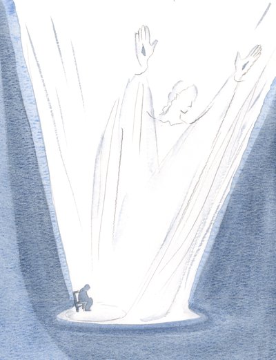 私とキリストから立ち上がる小さな祈りは栄光と巨大です。、2000年（紙にw - c） 作： Elizabeth Wang