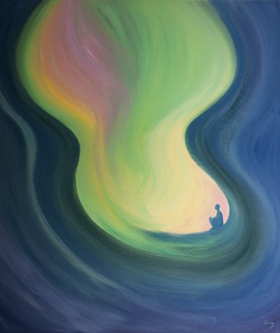 魂は、キリストが祈りの中で彼の光をその中に注ぐときに浄化し拡大する洞窟のようなものです、2000年（船上の油） 作： Elizabeth Wang