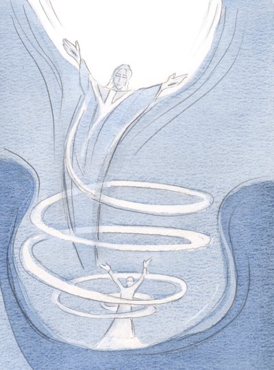 神の愛のために、祈りと苦行によってくり抜かれた魂は、イエスの「家」であり、その賛美は2000年に父に流れます（紙にw - c） 作： Elizabeth Wang