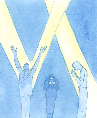 さまざまな祈りの方法と、さまざまな内面の態度があります。重要なのは、2003年の神への誠実な愛です（紙にw - c） 作： Elizabeth Wang