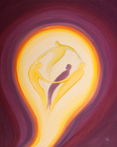 キリストを通して、私たちは神の人たちの中で絶え間なく愛を授けたり受けたりすることに引き込まれることができます、2002年（船上の油） 作： Elizabeth Wang