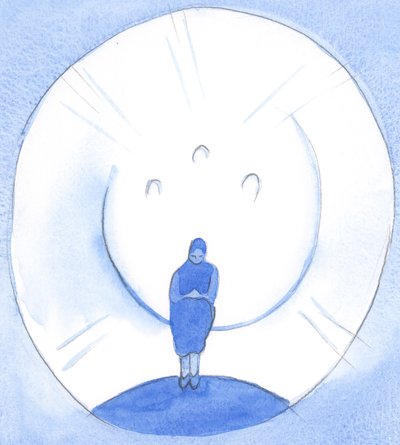 聖なる秘跡を通して、私たちは天の恵みを受け、まるで天国の「端」に連れて行かれ、キリストの空気を吸います、2002年（紙にw - c） 作： Elizabeth Wang
