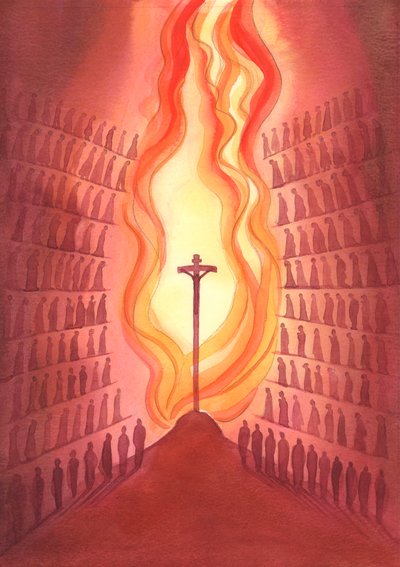 ミサを通して、神の民のすべての世代は、祭壇に表されているように、キリストへの犠牲の1つに存在します。2001年（紙にw - c） 作： Elizabeth Wang