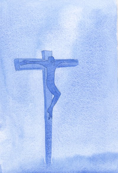 謙遜さの例は、2001年に私たちの神が忍耐、慈善、許しだけを示したカルバリーのキリストによって私たちに与えられました（紙にw - c） 作： Elizabeth Wang