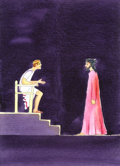 「真実とは？」ピラトは2001年にイエスに言った（紙にw - c） 作： Elizabeth Wang