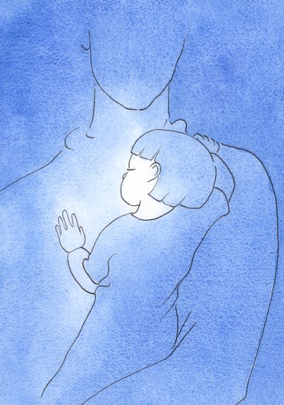 私が神に近づき、病気になり、神に信頼を置くとき、私は2002年に父親の肩に寄りかかる子供のようです（紙にw - c） 作： Elizabeth Wang