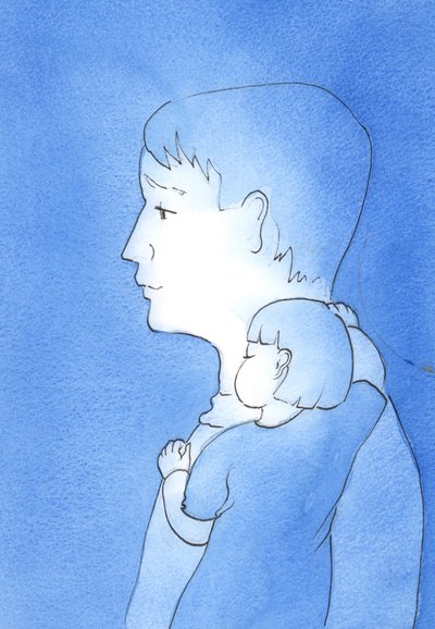 誰かが子供のように休むとき、父の抱擁の中で、祈りの中で、その人はその組合の親密さのために正確に「見る」ことができません、2002年（紙にw - c） 作： Elizabeth Wang
