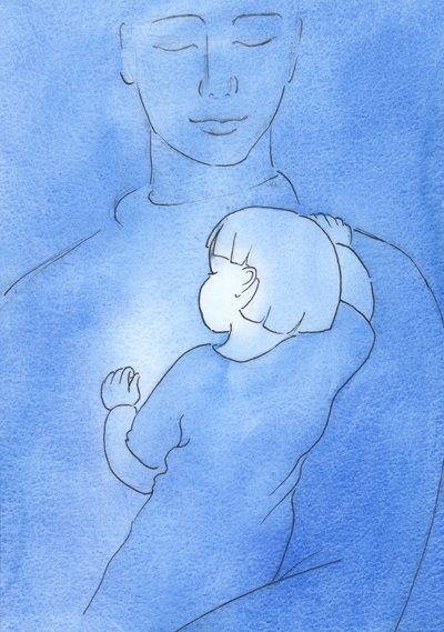 誰かが子供のように休むとき、父の抱擁の中で、祈りの中で、その人はその組合の親密さのために正確に「見る」ことができません、2002年（紙にw - c） 作： Elizabeth Wang