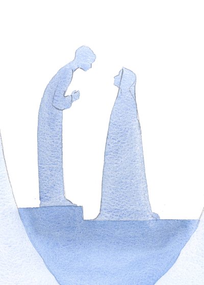 子供イエスが神殿で発見されたとき、彼は前かがみになり、彼の仕事がすでに始まっていることを彼の聖母に（無限の親切で）静かに説明しました。、2001年（紙にw - c） 作： Elizabeth Wang