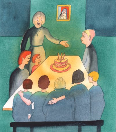 人々が教会に耳を傾け、子供たちを神に感謝し、家族の必要を自分たちの野心よりも優先する場所、家は光のオアシスのようなものです、2003年（紙にw - c） 作： Elizabeth Wang