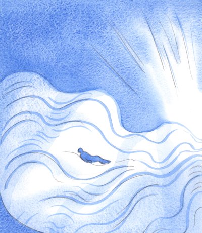 神を信頼する人は誰でも、神の聖さに溺れているのではなく、思いやりの海に運ばれているように自分自身を「見る」ことができます、2002年（紙にw - c） 作： Elizabeth Wang