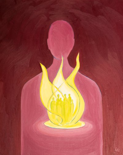 神の愛をもって、私たちは心に抱く人々のために助け、祈ることができます、2000年（船上に油を注ぐ） 作： Elizabeth Wang