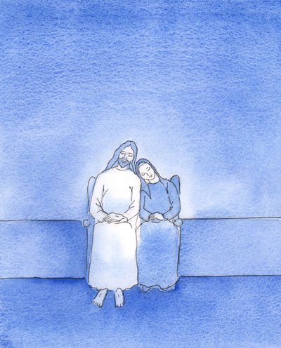 平和な心と平和な良心をもって、キリストの幸せな友人は、2003年の聖体拝領で彼に「寄りかかる」ことができます（紙にw - c） 作： Elizabeth Wang