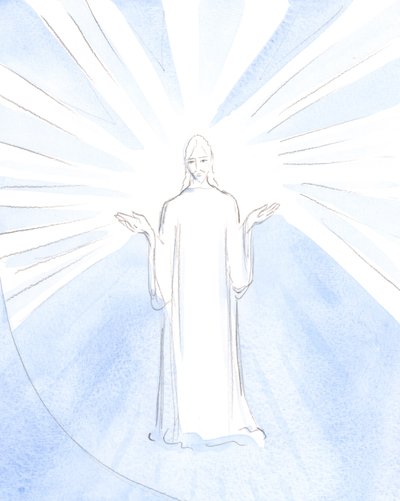 「あなただけが聖なる者です」：私はキリストが私たちに代わって祈っていたときに、彼の手のひらが父に向かって伸ばされているのを見ました（聖なるミサで）、2000年（紙にw - c） 作： Elizabeth Wang